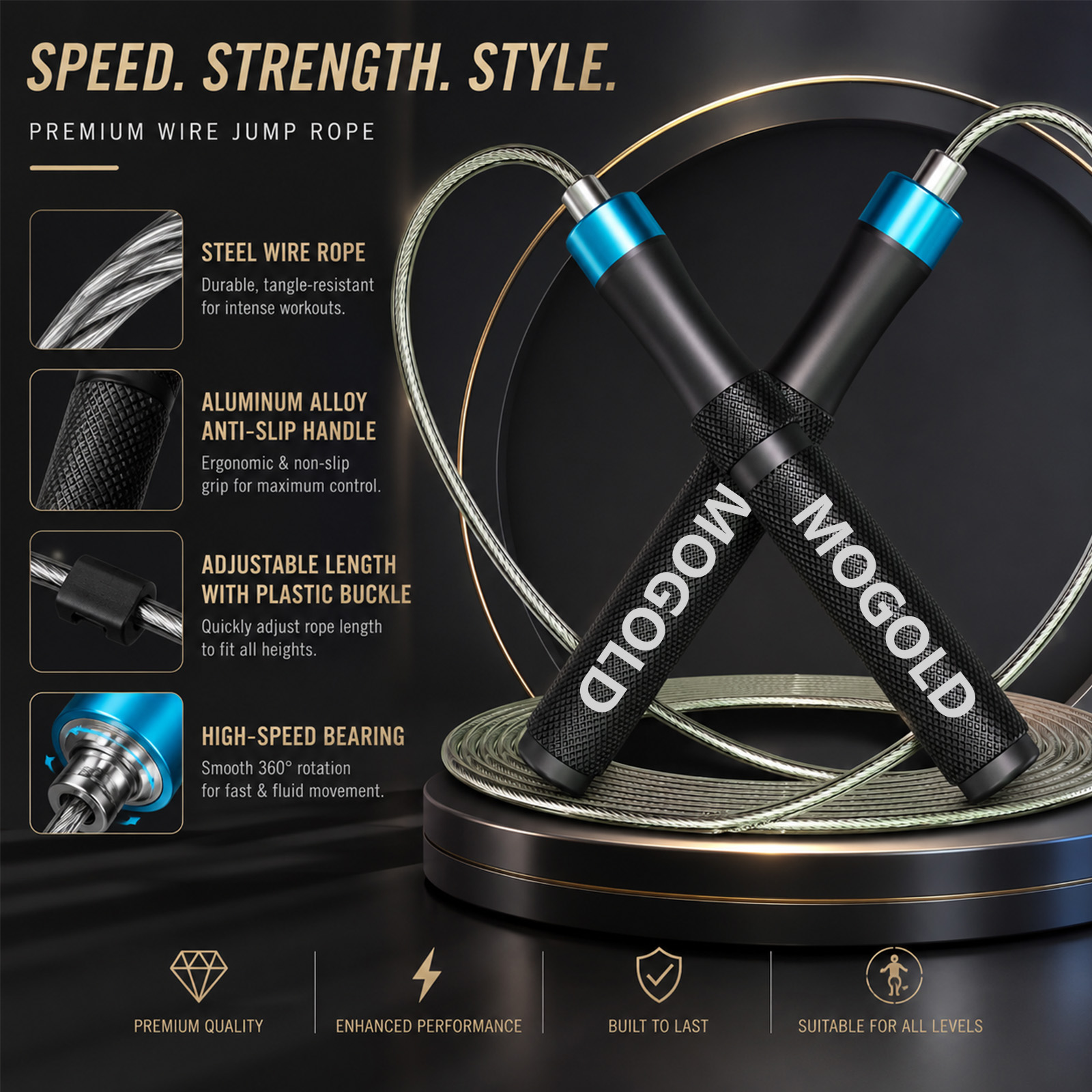 Speed Skipping Rope - MOGOLD Profesyonel Hızlı Atlama İpi, Metal