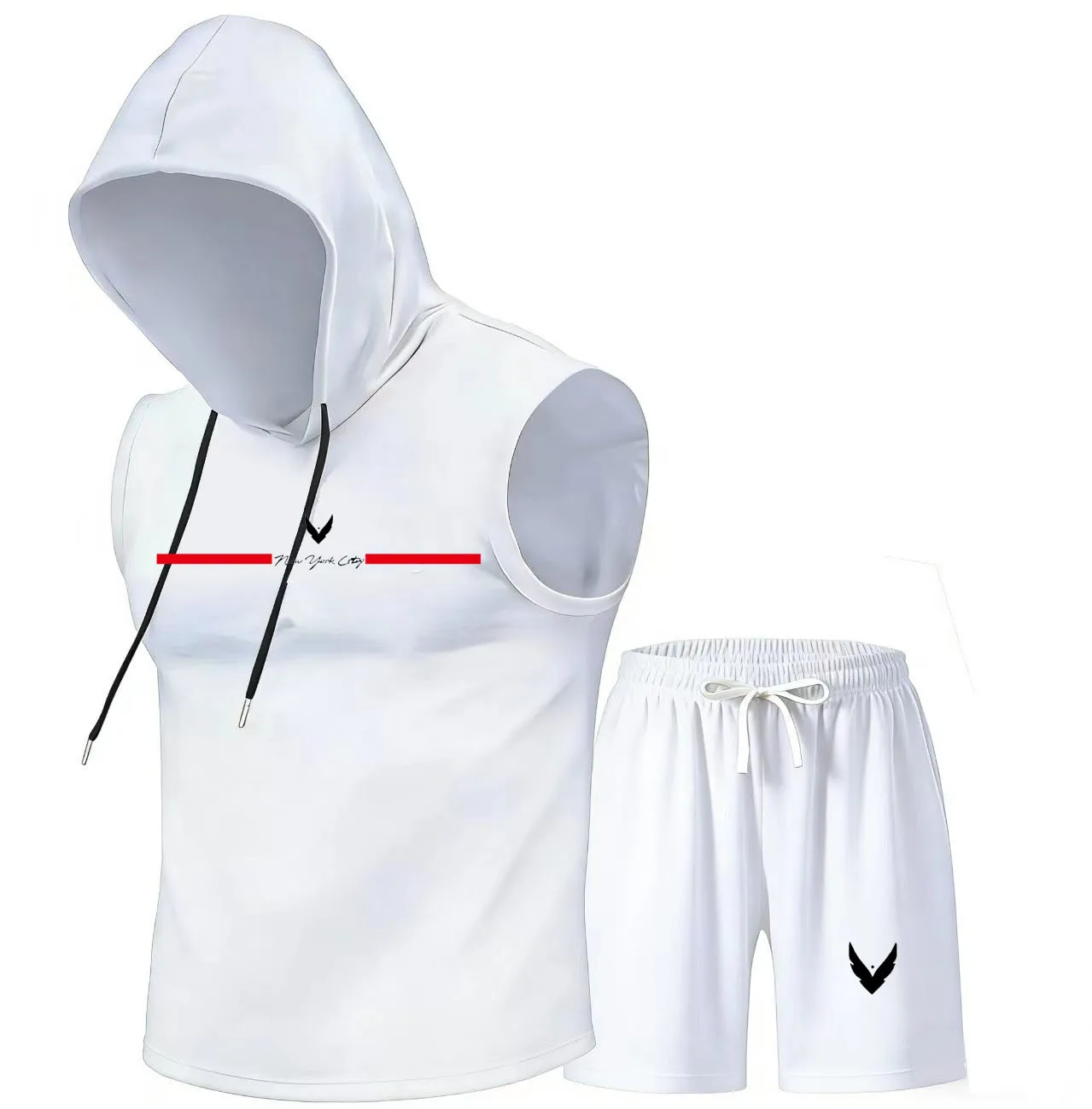Outdoor Sports Leisure - Erkek kapüşonlu yelek seti kolsuz kapüşonlu